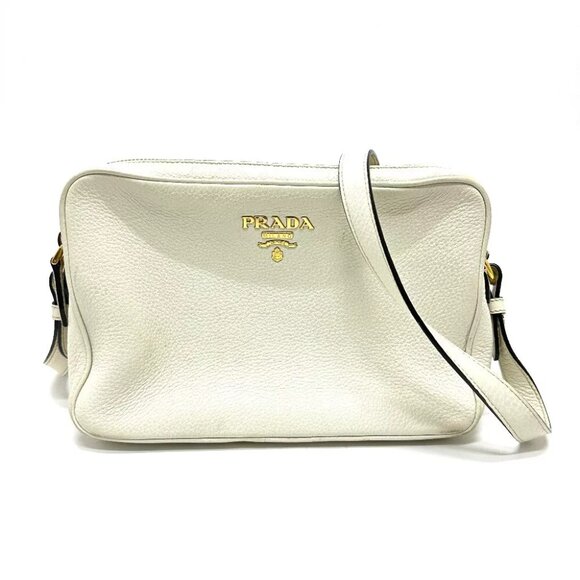 Prada Handbags - PRADA logo Double zipper bag Shoulder Bag Leather White/GoldHardware